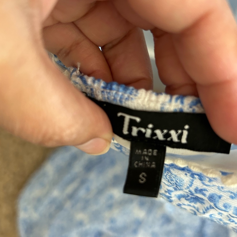 Trixxi Sky Blue and White Patterned Dress